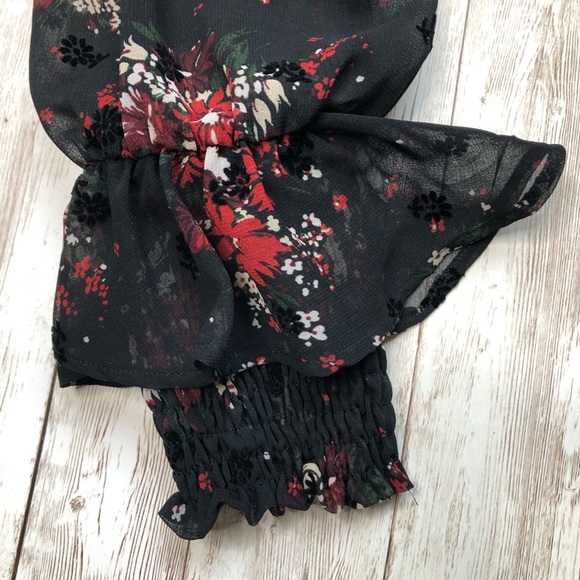 ZARA BASIC Sheer Black Floral Ruffle Top-sz M - Picture 3 of 7